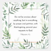 Filippijnen, 4:6, Bijbelverse, Vierkante Sticker (Voorkant)