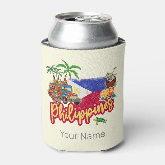 Filippijnen  Tarsier vlag Palm Souvenir Blikjeskoeler (Blikje Voorkant)