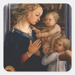 Filippo Lippi- Madonna en kind met twee engelen Vierkante Sticker