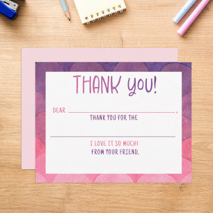 Fill-in Dank u Zeemeermin waterverf Opmerking Kaar Bedankkaart