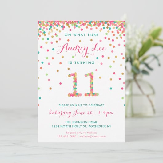 Fille 11e anniversaire Invitation onzième annivers (Debout devant)