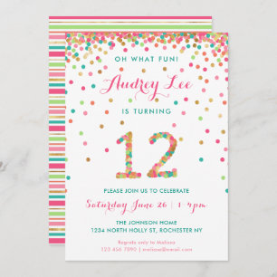 Fille 12e anniversaire Invitation douzième anniver