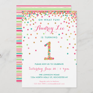Fille 1er anniversaire Invitation fête d'anniversa