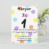 Fille 1er Anniversaire Invitation Pastel Polka Dot (Debout devant)