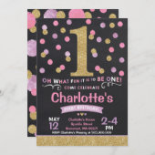 Fille 1er Anniversaire Invitation Pink & Gold Conf (Devant / Derrière)