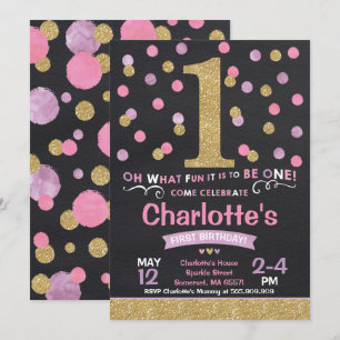 Fille 1er Anniversaire Invitation Pink & Gold Conf