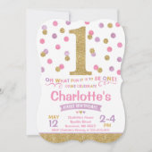 Fille 1er Anniversaire Invitation Pink & Gold Conf (Devant)