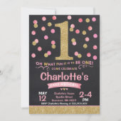 Fille 1er Anniversaire Invitation Pink & Gold Conf (Devant)