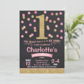Fille 1er Anniversaire Invitation Pink & Gold Conf (Debout devant)