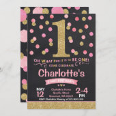 Fille 1er Anniversaire Invitation Pink & Gold Conf (Devant / Derrière)