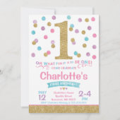 Fille 1er Anniversaire Invitation Pink & Gold Conf (Devant)