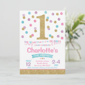 Fille 1er Anniversaire Invitation Pink & Gold Conf (Debout devant)
