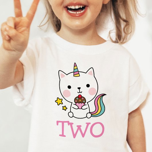 Fille 2e anniversaire deux chats Unicorn T-shirt