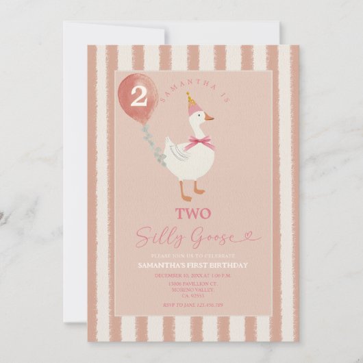 Fille 2e anniversaire Silly Goose Invitation (Devant)