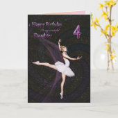 Fille 4 ans, carte d'anniversaire de ballerine (Fleur jaune)