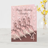 Fille 4 ans, carte d'anniversaire de ballerine (Fleur jaune)