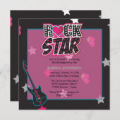 Fille 5x5 Rose Rock Star Invitation de fête d'anni (Devant / Derrière)