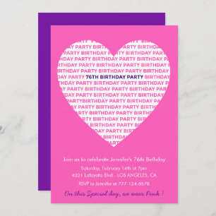 Fille 76e anniversaire invitation Fille Coeur rose