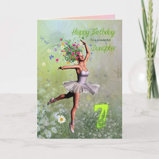 Fille 7 ans, fleur fée carte d'anniversaire (Devant)