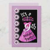 Fille 9e anniversaire Invitation fête PINK Candles (Devant / Derrière)