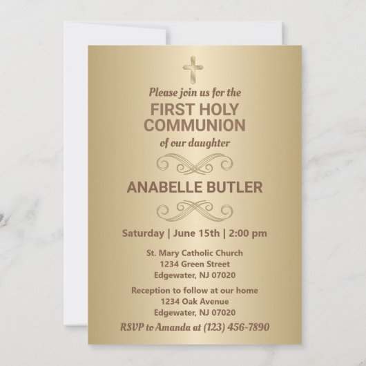 Fille à Haired foncé Première Communion Invitation (Dos)