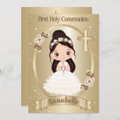 Fille à Haired foncé Première Communion Invitation (Devant / Derrière)
