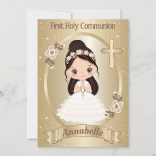 Fille à Haired foncé Première Communion Invitation