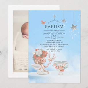 Fille à l'aquarelle Invitation photo de baptême d'