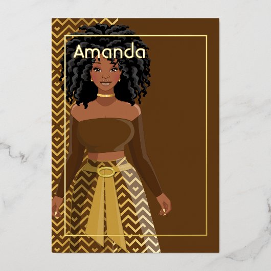 Fille Afro Anniversaire Foil Invitation (Recto)