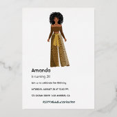 Fille Afro Anniversaire Foil Invitation (Verso)