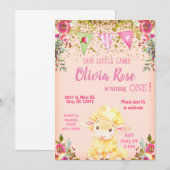 Fille agneau rose 1er invitation de premier annive (Devant / Derrière)