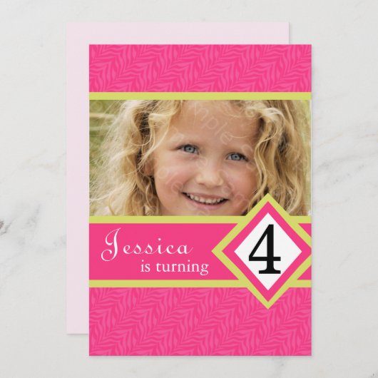 FILLE an de zèbre de 4 invitations de fête (Devant / Derrière)