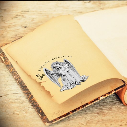 Fille ange ennuyé tampon en bois