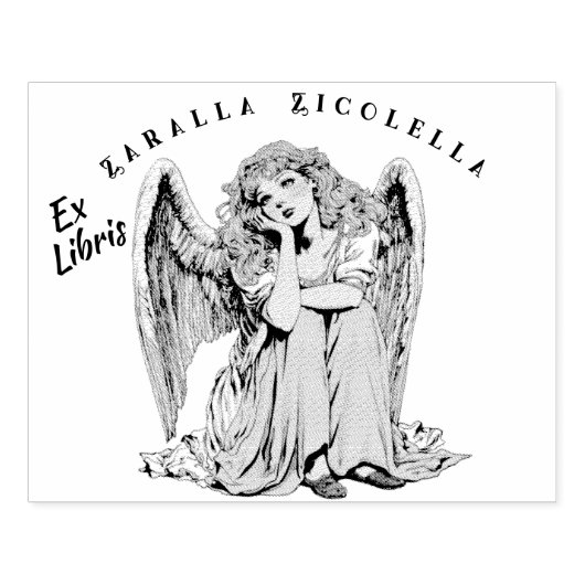 Fille ange ennuyée Tampon en bois d'art (Impression)