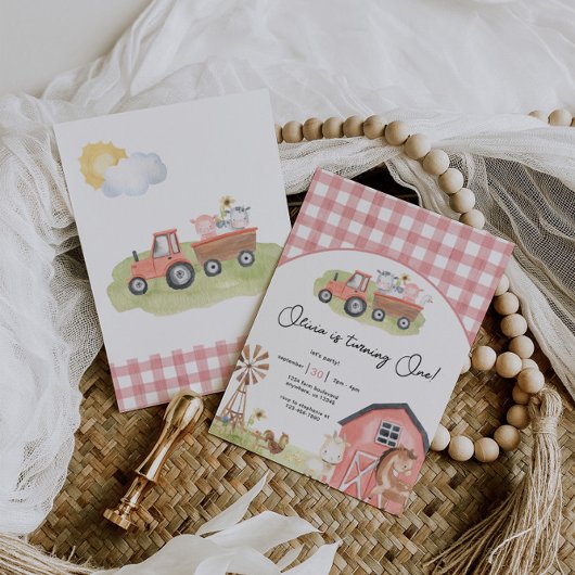 Fille Animaux de ferme Barnyard Invitation d'anniv