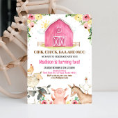 Fille Animaux de la Ferme Rose Invitation Annivers