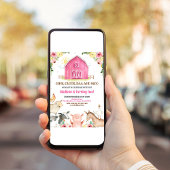 Fille Animaux de la Ferme Rose Invitation Annivers