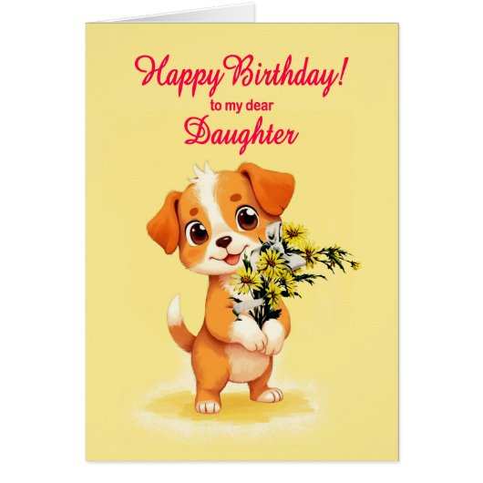 Fille Anniversaire Chiot et Fleurs (Devant)