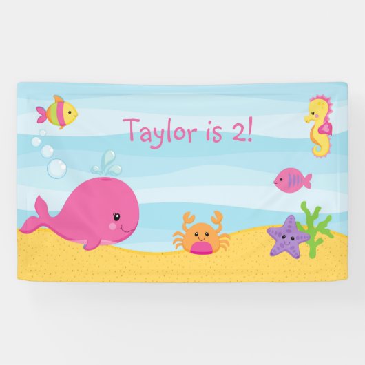 Fille Anniversaire De La Fête Bannière Sous La Mer (Horizontal)