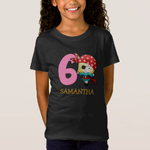 FILLE Anniversaire Fête Pirate 6ème Nom T-shirt