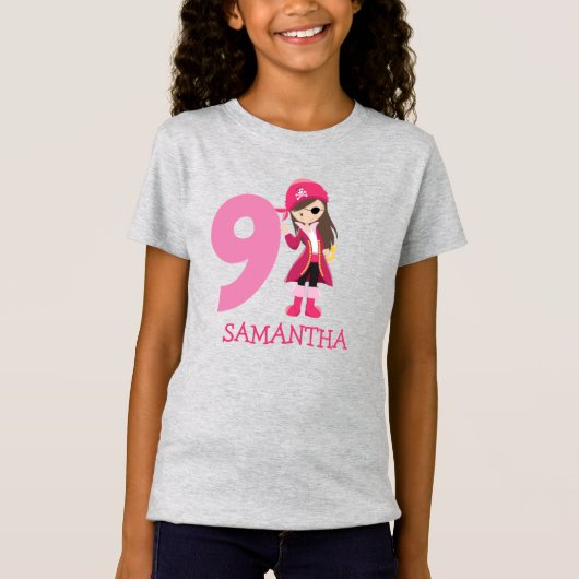FILLE Anniversaire Pirate 9e Nom T-shirt (Devant)
