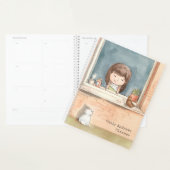 Fille Aquarelle mignonne avec chat Oiseau Personna (Devant avec enveloppe)