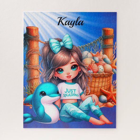 fille assise au puzzle de la plage (Vertical)