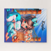 fille assise au puzzle de la plage (Horizontal)