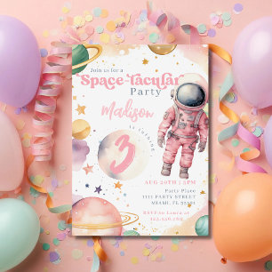 Fille Astronaute Rose Invitation Anniversaire Espa