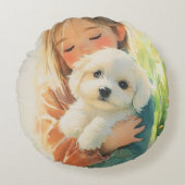 Fille au aquarelle douce et Coussin de chiot (Devant)