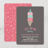 Fille au Cône de Glace Rose Invitation d'anniversa (Devant / Derrière)