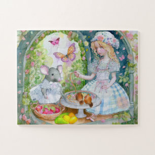 Fille au jardin avec des amis puzzle