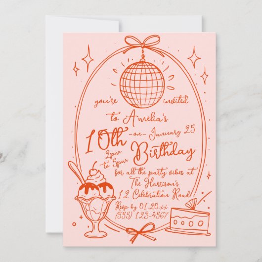 Fille au sundae de glace rose Invitation pour une  (Devant)