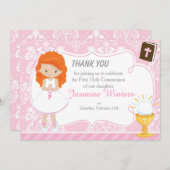 Fille aux Cheveux Rouges Première Communion Merci (Devant / Derrière)